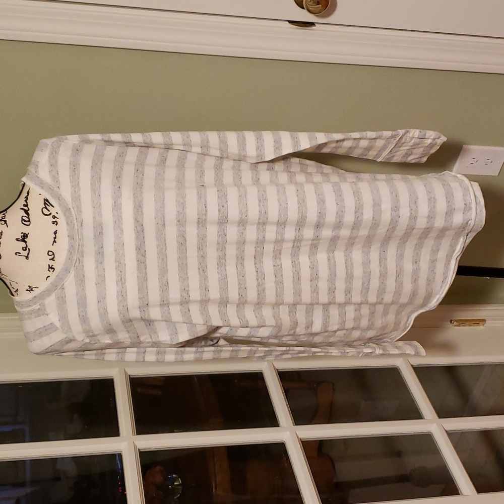 Free People gray and cream long tee shirt sz. Large